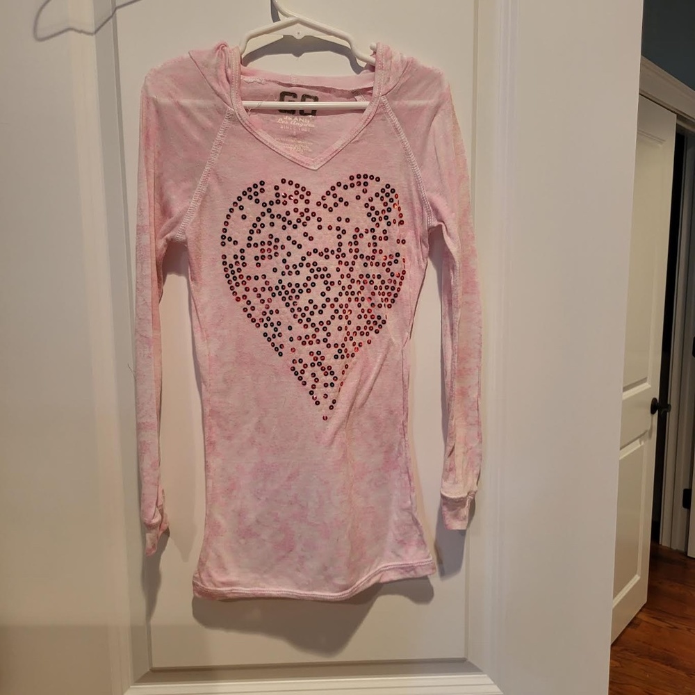 Go Jeans Los Angeles Girls Pink top with Sequin Heart Size 6